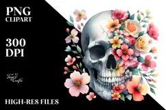 Spring Skull Watercolor Painting PNG Product Image 2