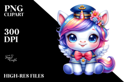 Smiling Unicorn with Sailor Outfit PNG Product Image 2