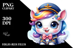 Smiling Unicorn with Sailor Outfit PNG Product Image 2