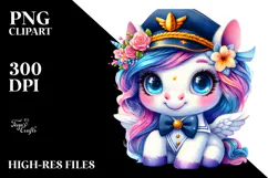 Smiling Unicorn with Sailor Outfit PNG Product Image 2
