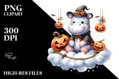 Watercolor Hippo in Halloween Style PNG Product Image 2
