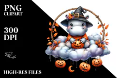 Watercolor Hippo in Halloween Style PNG Product Image 2