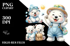 Energetic Baby Polar Bear in Summer PNG Product Image 2