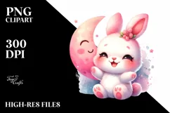 Colorful Smiling Cute Baby Bunny | Sublimation | Clipart Product Image 1
