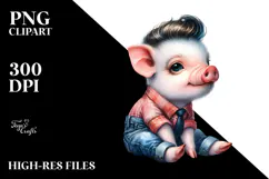 Cute Baby Pig Watercolor PNG Product Image 2