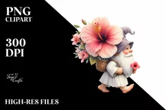 Gnome with Hibiscus Bouquet Watercolor Clipart Product Image 3