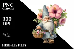 Watercolor Gnome with Hibiscus Bouquet and Small Basket Product Image 3