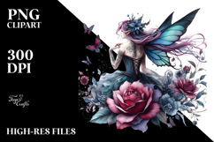 Gothic Fairy on Flower from Back PNG Product Image 2