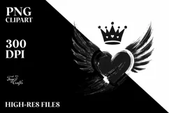 Simple Paintbrush Style Heart Wings PNG Product Image 2