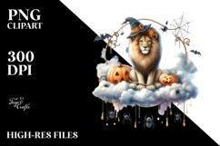 Lion on Halloween Cloud with Spiders PNG Product Image 2