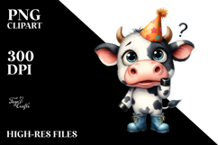 Watercolor Baby Cow Big Eyes Hat Boots Clipart Product Image 2