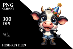 Watercolor Baby Cow Big Eyes Hat Boots Clipart Product Image 2