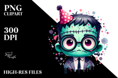 Funny Chibi-Style Frankenstein Kid with Oversized es PNG Product Image 2