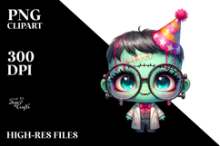 Funny Chibi-Style Frankenstein Kid with Oversized es PNG Product Image 2