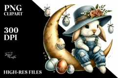 Bunny on Vintage Hat on Moon PNG Product Image 2