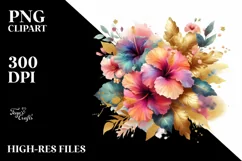 Abstract Bouquet with Hibiscus | Watercolor | Clipart Product Image 1