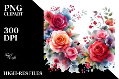 Colorful Watercolor Red Roses PNG Product Image 2