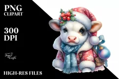 Cute Baby Cow Christmas Clipart Product Image 3