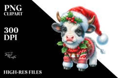 Cute Baby Cow Christmas Clipart Product Image 1