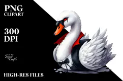 Funny Vampire Swan Watercolor Clipart Product Image 2