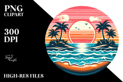 Retro Tropical Island Sunset, Vector Clipart Product Image 2