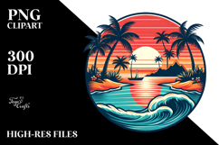 Retro Tropical Island Sunset, Vector Clipart Product Image 2
