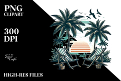 Vintage Tropical Tree Beach Chairs PNG Product Image 2