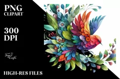Vibrant Watercolor Bird with Flowers PNG Product Image 1