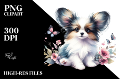 Sitting Papillon Watercolor PNG Product Image 2