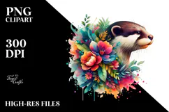 Abstract Otter with Plant Leaves PNG Product Image 2