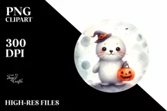 Cute Baby Seal Moon Halloween PNG Product Image 3