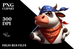 Cartoon Cow with Bandana PNG Product Image 2