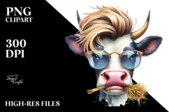 Graceful Cow with Hay Straw PNG Product Image 2