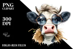 Graceful Cow with Hay Straw PNG Product Image 2