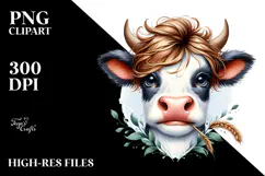 Graceful Cow with Hay Straw PNG Product Image 2