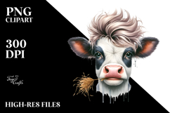 Funny Cow with Hay Straw in Mouth PNG Product Image 2