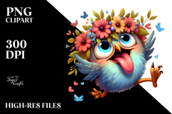 Goofy Cartoon Bird with Flower Crown, High-Res PNG Product Image 2