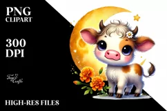 Smiling Baby Cow on Moon PNG Product Image 2