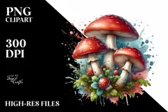 Detailed Glossy Mushroom Watercolor Splash PNG Product Image 1