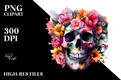 Skull Half Flowers Grungy Butterfly PNG Product Image 2