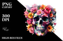 Skull Half Flowers Grungy Butterfly PNG Product Image 2