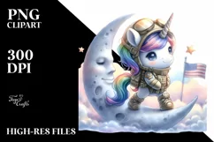 Cute Baby Unicorn Soldier on Moon | Sublimation | Clipart Product Image 3