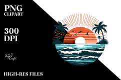 Vintage Tropical Beach Sunset Clipart Product Image 2