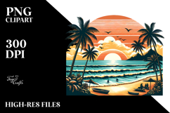 Vintage Tropical Beach Sunset Clipart Product Image 2