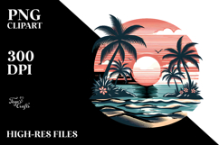 Vintage Tropical Beach Sunset Clipart Product Image 2
