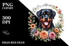 Caricature Rottweiler with Floral Frame | Clipart Product Image 3