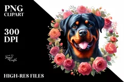 Watercolor Rottweiler Floral Frame Clipart Product Image 3