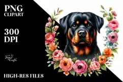 Watercolor Rottweiler Floral Frame Clipart Product Image 1