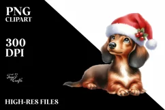 Sitting Dachshund with Santa Hat PNG Product Image 3