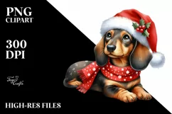 Sitting Dachshund with Santa Hat PNG Product Image 3